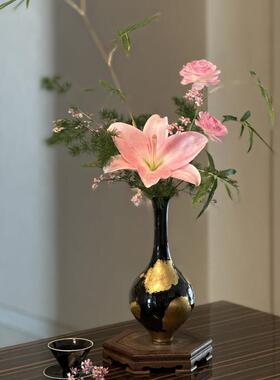 大相莲花 新中式陶瓷花瓶 全手工贴金箔花器 东方美学复古胆瓶
