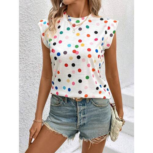 I 13946 Polka dot bubble sleeve printed top 波点泡泡袖印花上