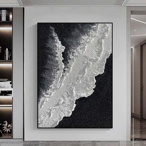 手绘油DVCW-526画黑白立理画现抽代简约肌客体厅象挂画黑白入户玄