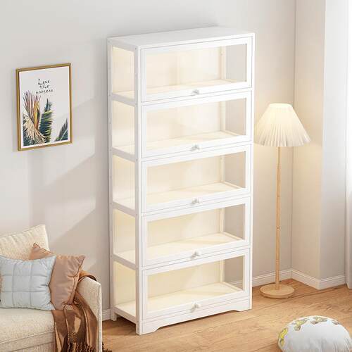 带门书架落地多层靠墙置物收纳架家用简易儿童书柜卧室书房储物柜