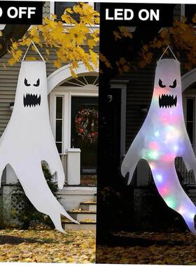Halloween Ghost Hanging with LED Light Spooky Ghost Flag Ind