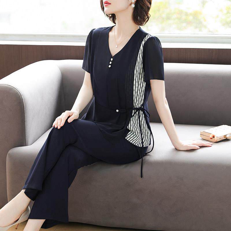 妈妈夏装真丝套装2025新款短袖上衣中老年女桑蚕丝五十多岁两件套