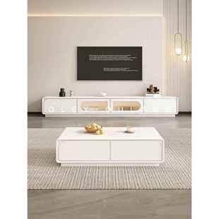 奶油实木岩茶几电视柜F775S656客组合简约厅小户型圆风形组合茶板