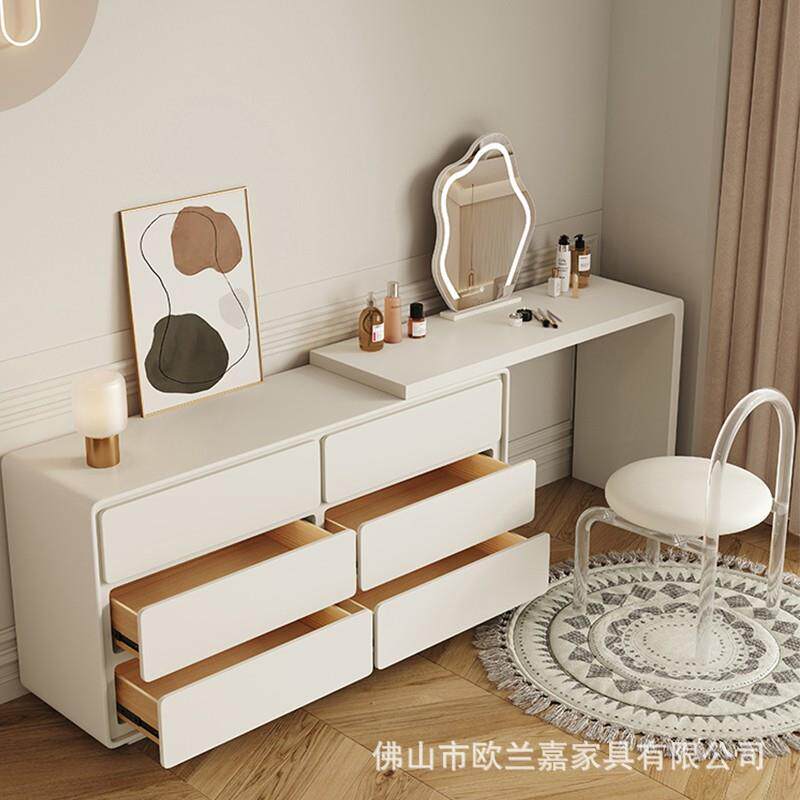 欧兰嘉白色法式梳妆台收纳柜一体柜现代简约卧室化妆台轻奢梳妆桌