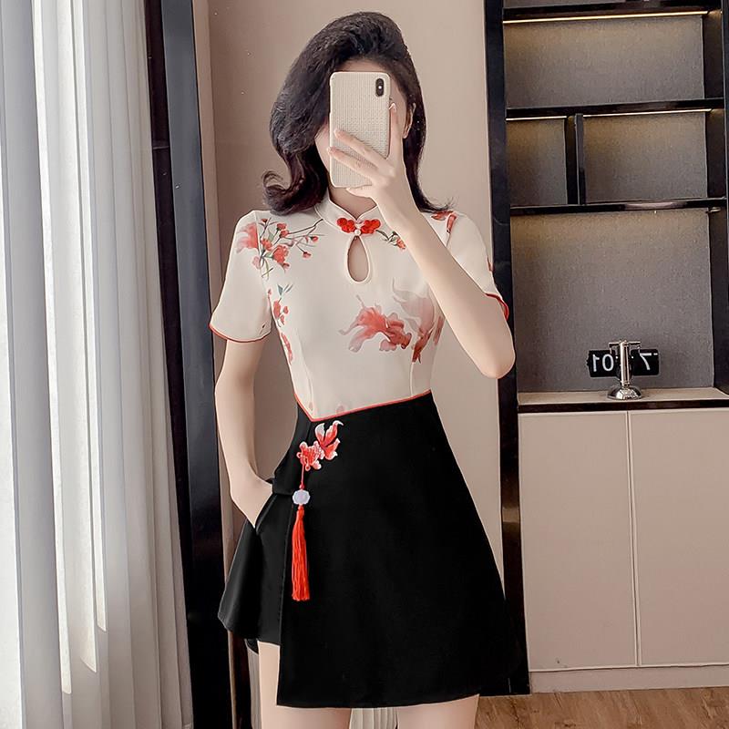新中式旗袍工作服套装夏领职业工装酒店美容养生足浴技师工作服