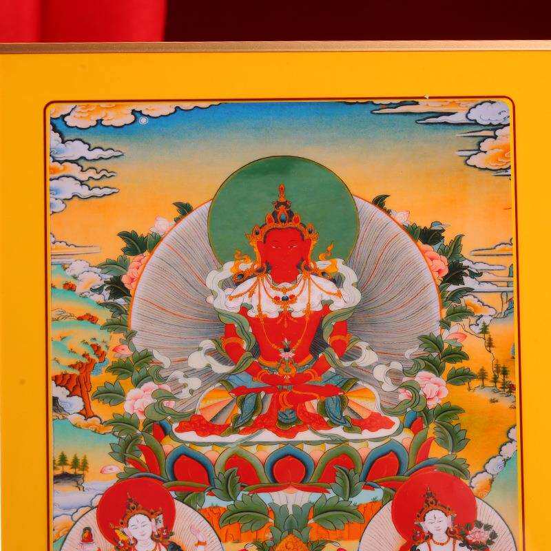 藏式长寿三尊铂金实木烤漆相框摆件挂画装饰画家用十相自在唐卡图