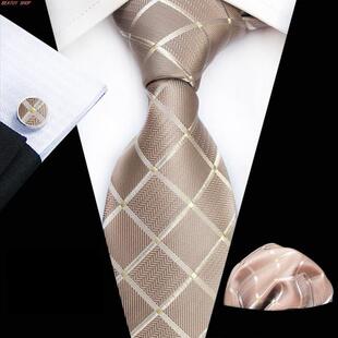 necktie + cufflinks + hanky men suit 领带口袋巾袖口三件套装