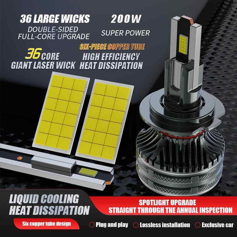 跨境新款200W六铜管H11汽车LED大灯H7 9005 9012强光超亮H4大灯