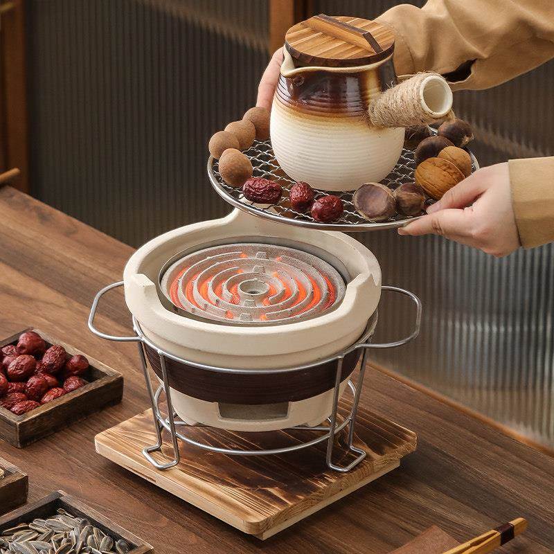 冬天围炉煮茶家用全套室内电碳两用泥炉子电炉丝家庭烤火炉烧烤炉