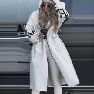 Women's hooded long spliced jacket