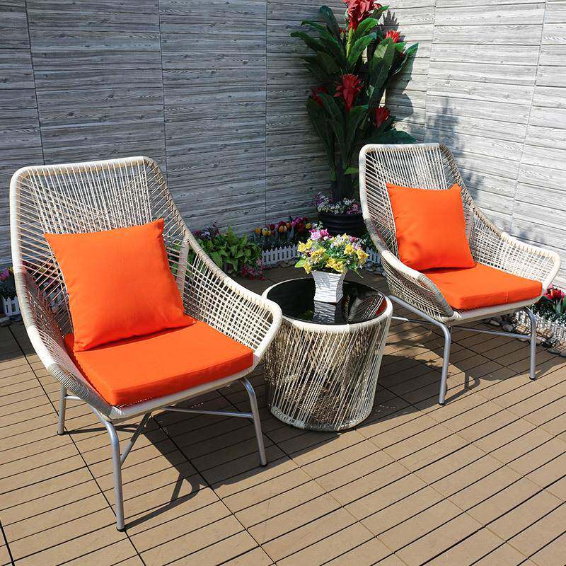 阳台创意小藤椅花园藤编桌椅三件套组合户外家具现代简约仿藤桌椅