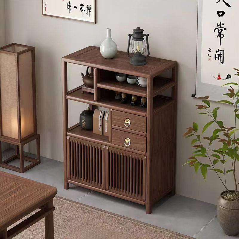 新中式博古架实木多宝阁家用书架小型茶水柜新型餐柜玄关置物架