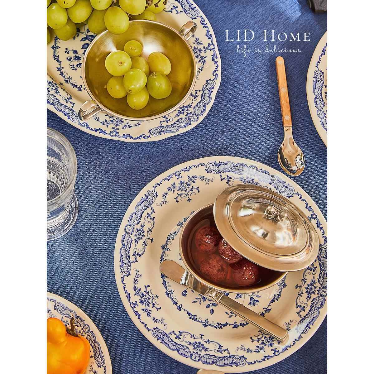 LID Home古典玫瑰釉下彩陶餐盘子碗咖啡杯碟组茶杯茶壶宝蓝黄色
