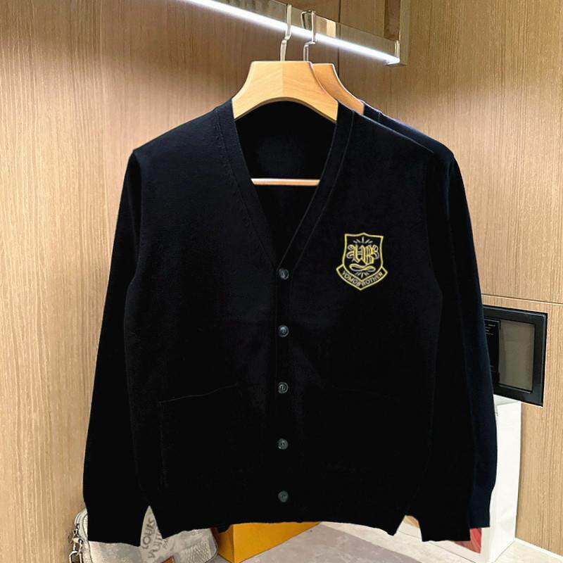 学院风休闲复古开衫针织衫男春季新款潮流独特刺绣修身毛衣外套男