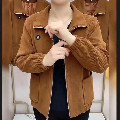 妈妈装灯芯绒大码夹克长袖外套