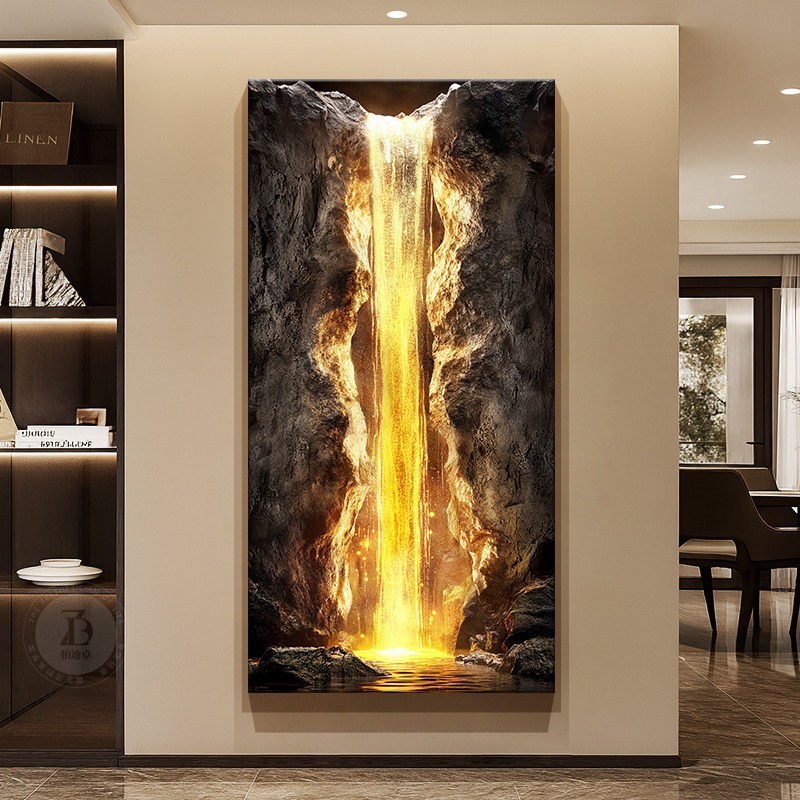 流水生财挂画轻奢高级感入户玄关装饰画高档立体抽象走廊过道壁画
