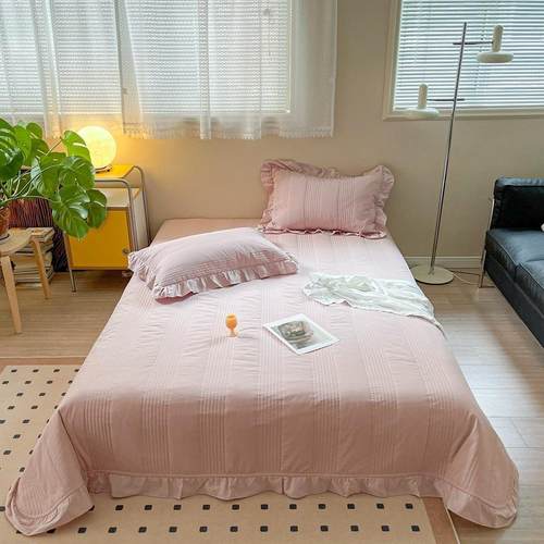 2025新款韩式纯棉床盖单件三件套全棉水洗棉夹棉荷叶边床盖四件套