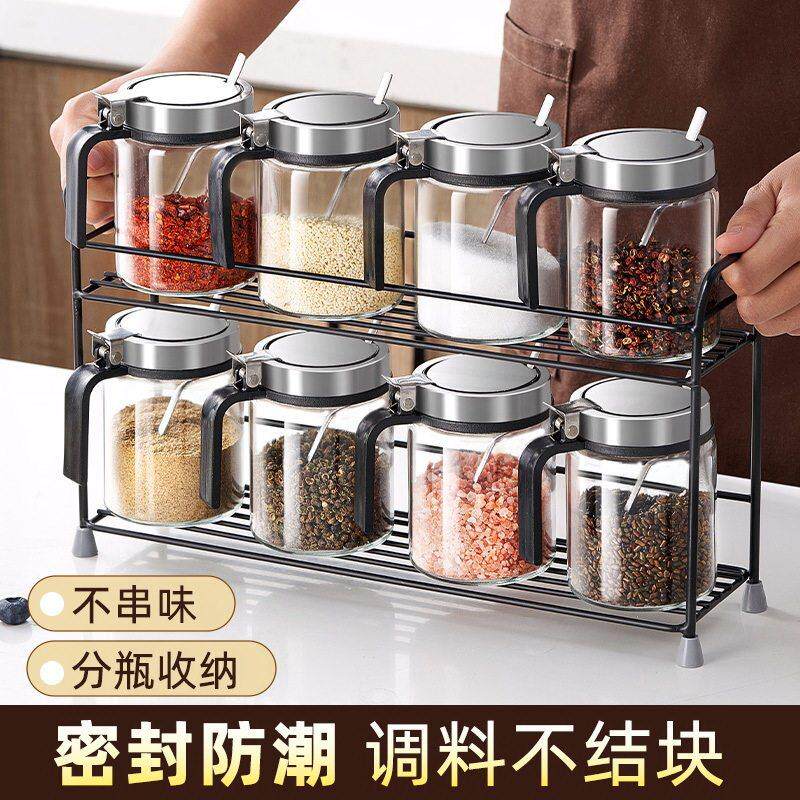 双层置物架调味罐玻璃调味瓶罐盐味精盒家用厨房调料瓶套装组合装