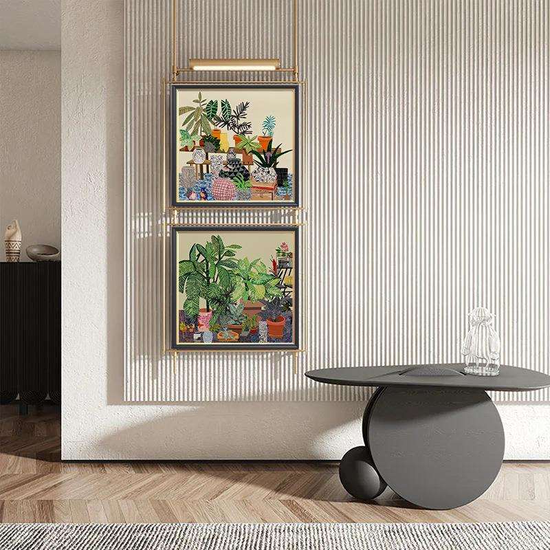 北欧清新绿植小众挂画美式田园风格装饰画玄关客厅金属吊杆装置画