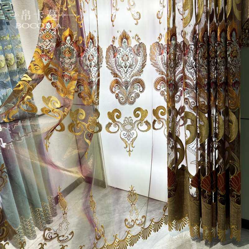 2025年奢华欧式雪尼尔镂空绣花窗帘别墅款客厅书房飘窗落地窗成品