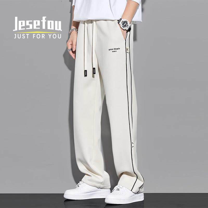 Jesefou高端垂感直筒休闲裤男简约宽松阔腿运动裤男重磅针织卫裤