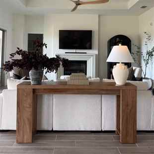 复古风实木玄关桌家用长条桌设计师款靠墙玄关台原木沙发背几条案