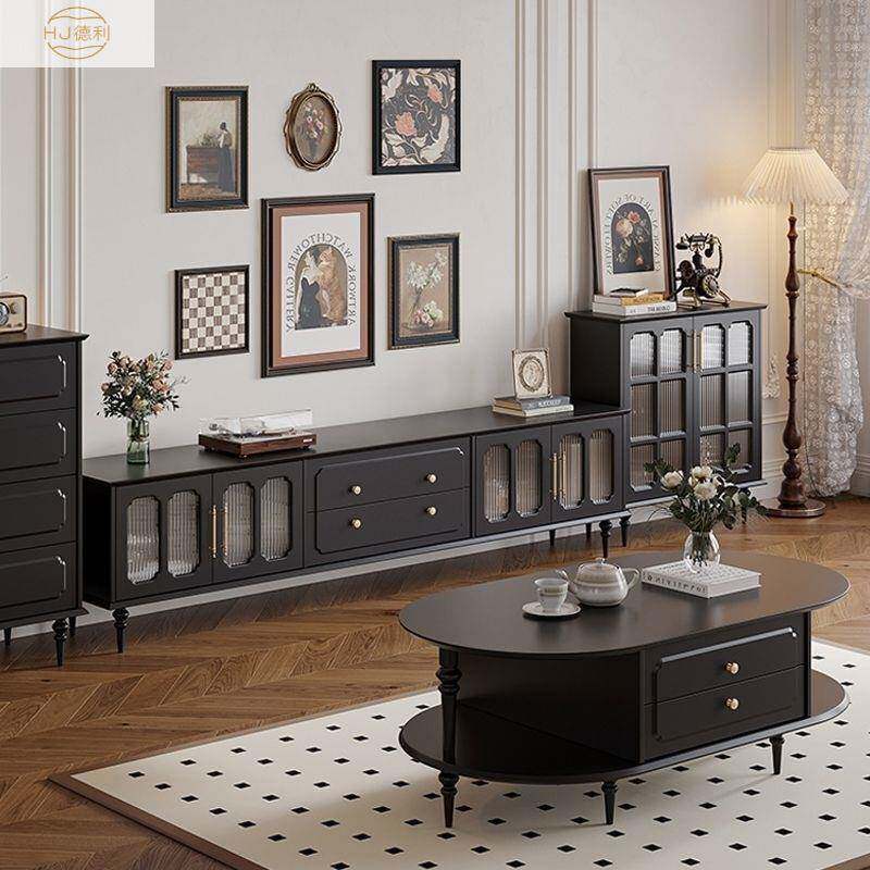 客厅家实木OIU复古视茶几家用黑色轻奢柜网红经典复古电用电视柜