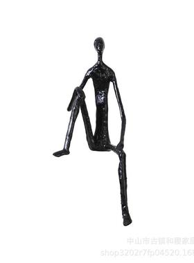 现代轻奢样板房雕塑家B0186摆居软铸装饰品黑色软装配饰象抽铁人