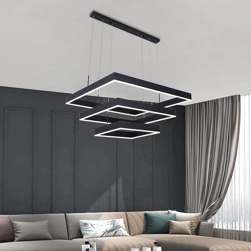 2023年网红新款吊灯铝材吊灯现代简约客厅吊灯正方形方块轻奢吊灯