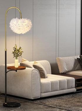 羽毛落地客厅沙发边轻几奢简约网红室床头柜置物茶几灯88004立式