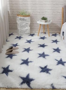 正品几北欧i地ns风少白色长毛绒卧室床边垫客厅茶地毯定女制满铺