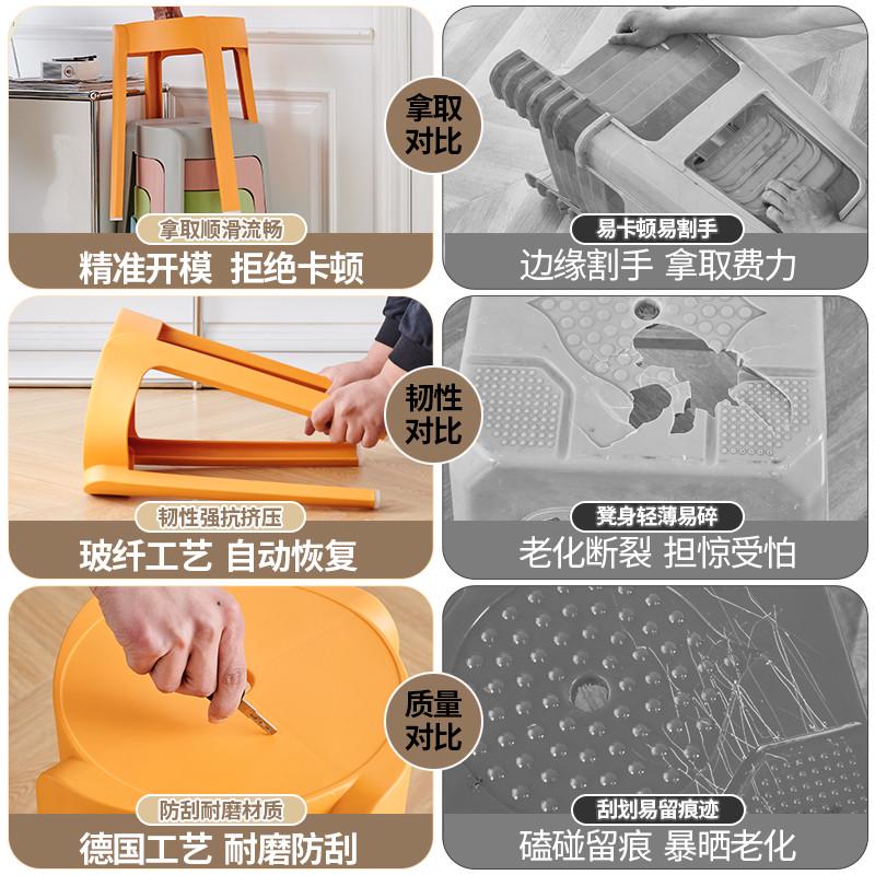 8V塑料凳子圆凳板凳家用高凳可叠放加厚结实耐用客餐厅餐桌椅子其