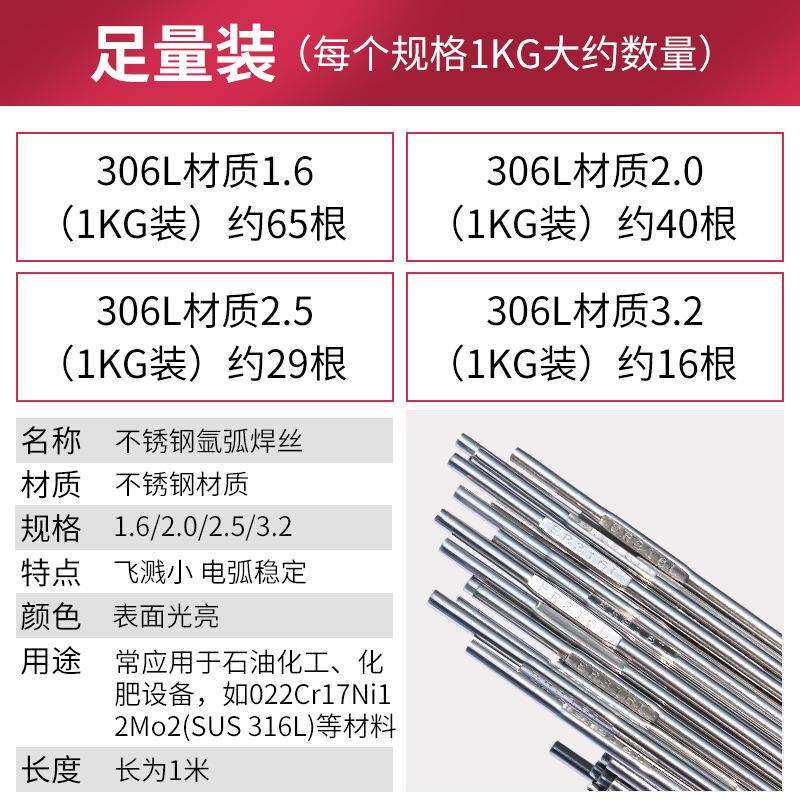 金桥焊材316L不锈钢焊丝ER316L-2.5不锈钢氩弧焊丝实芯白钢焊