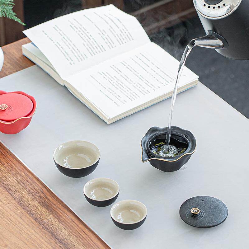 新款直销念想路宝黑陶快客杯一壶三杯旅行茶具便携式小包套装家用