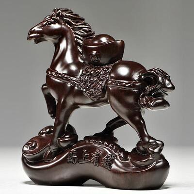 黑钱檀木上质马有生肖马实木雕cg-1141刻摆动物家居客厅装饰开业