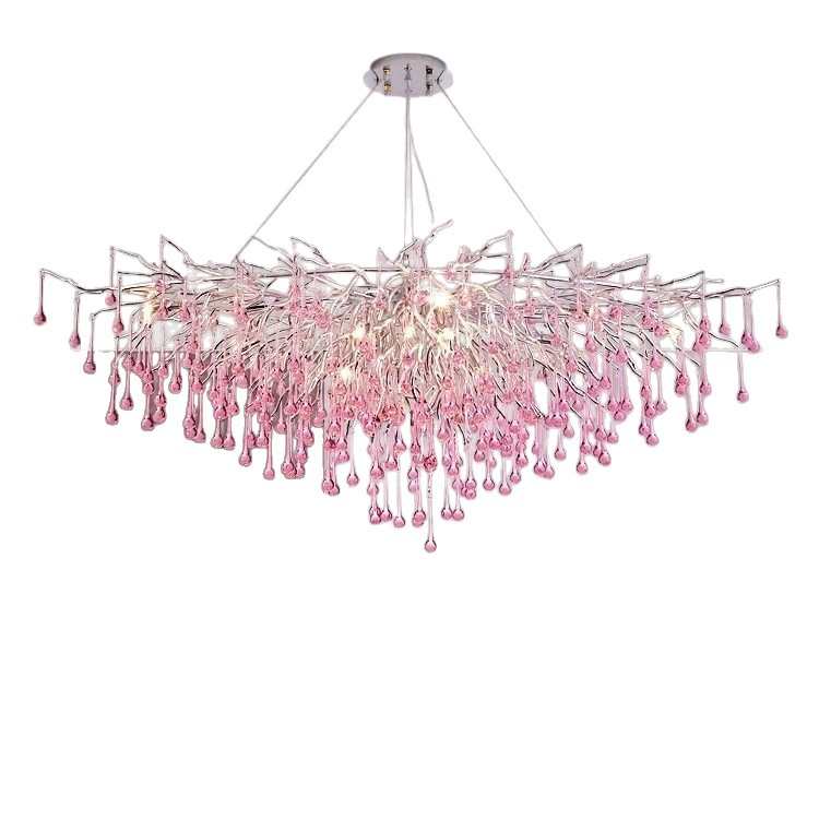 轻奢客厅吊灯创意少女粉色枝形吊灯大厅主灯个性树枝水滴餐厅灯
