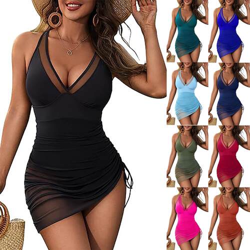 Womens Solid Color Tie Shoulder Swimsuit Casual Fashion