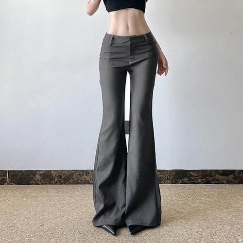 Womens Solid Flare Leg Pants Y2K Casual Comfy Trousers for