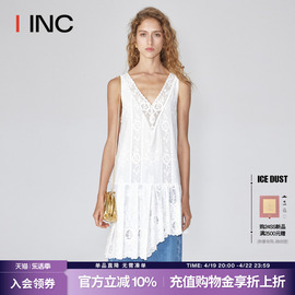 icedust设计师品牌，iinc24ss蕾丝，拼接v领不对称连衣裙女