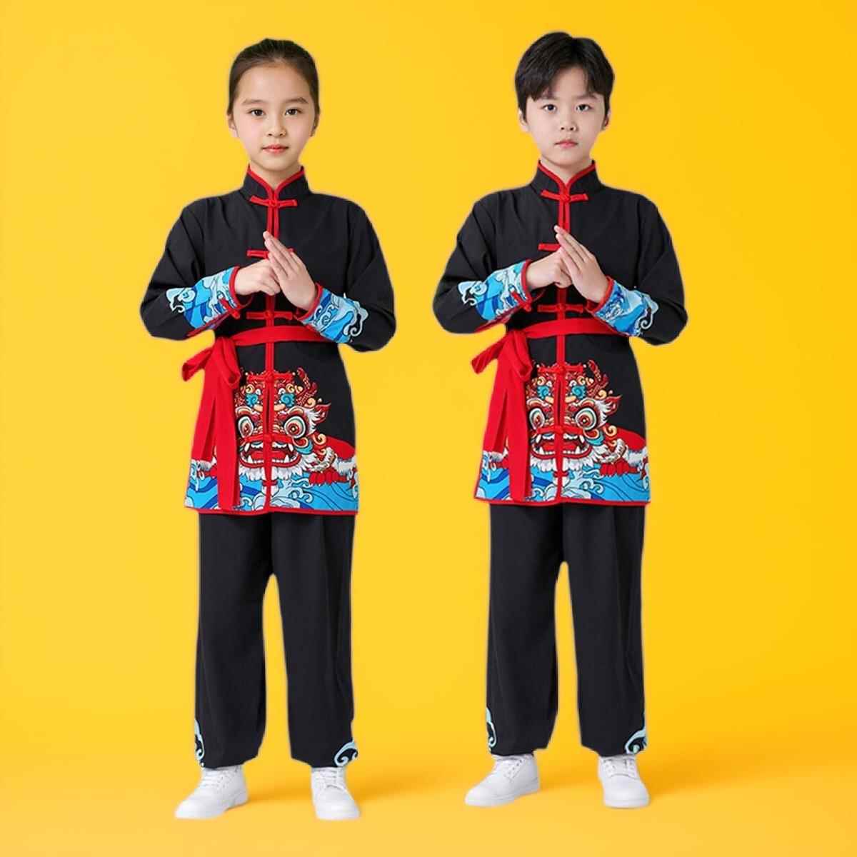 正品儿童男女术服服小学生运，动会练武习服，击鼓舞狮表演，喜庆