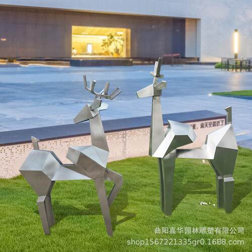 不锈钢切面几何鹿雕塑户外公园园林景观酒店别墅庭院落地摆件