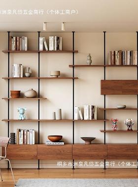 现代简约241015客实木多隔层书柜感立厅柱式地中古风顶天立断展示