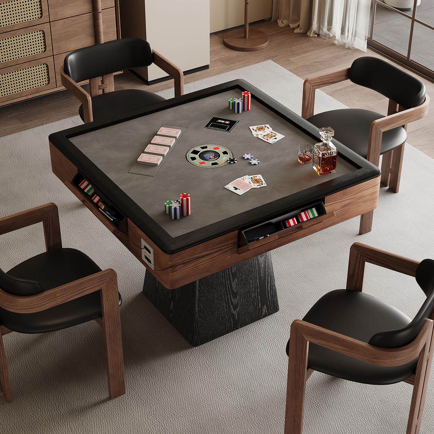 极睿智全自动掼蛋专用桌餐桌两用高端实木扑克棋牌桌家用餐桌麻将