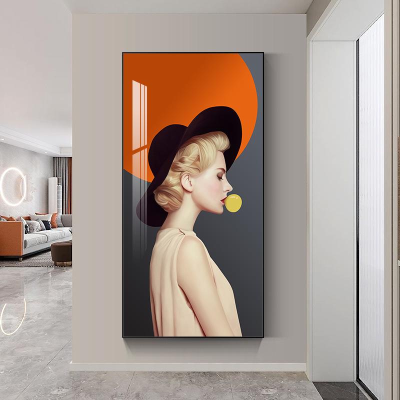 时尚少女玄关装饰画走廊过道竖版挂画人物壁画现代简约落地画
