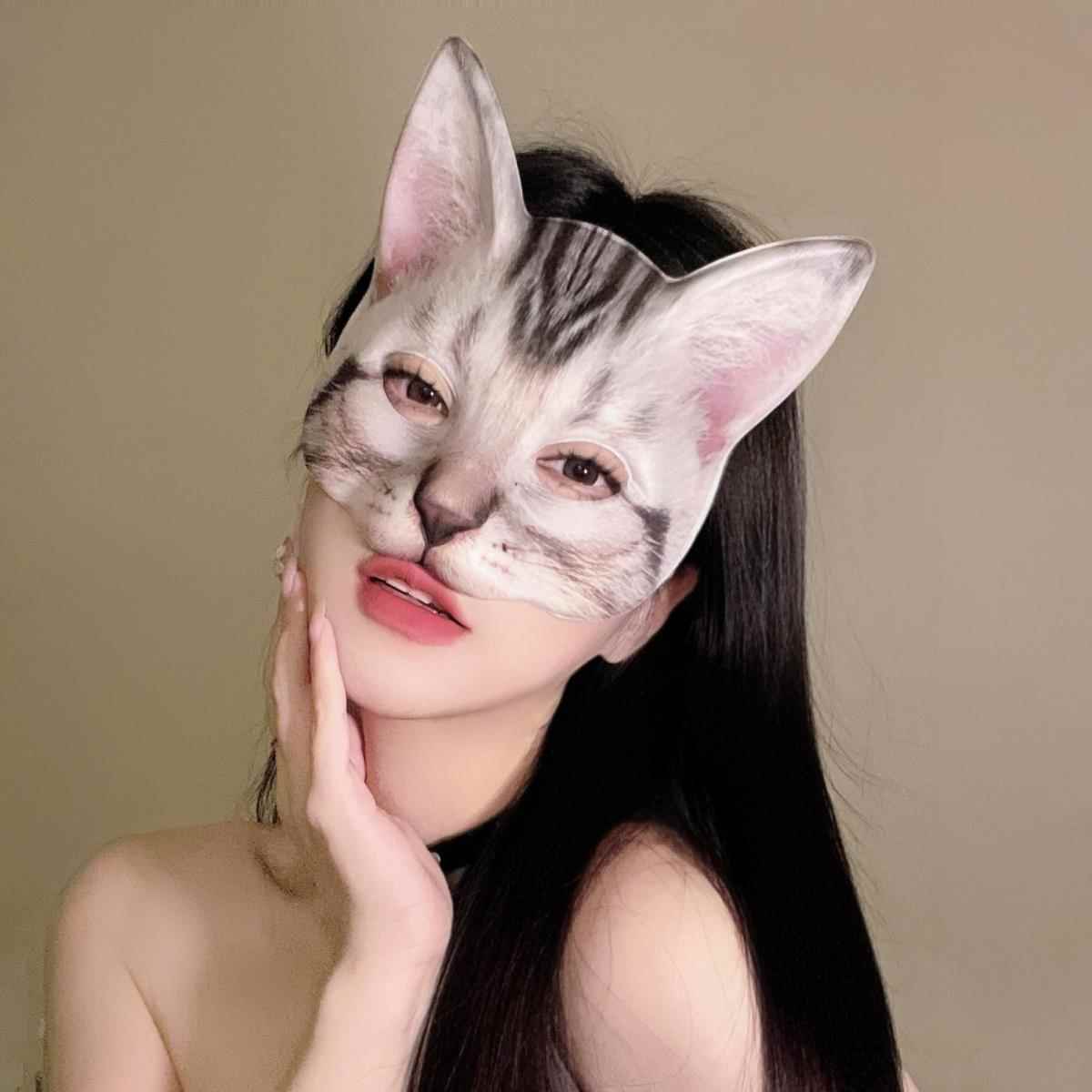 仿真立体小猫咪面具卡通半脸面罩舞会表演脸谱假面动物面具万圣节