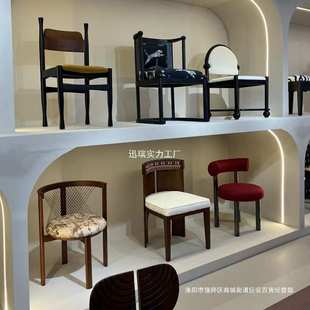 复古实木餐椅诧寂风家用设计师高颜值靠背凳子 中古风餐桌椅子法式