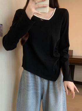 大尺码女装胖mm不规则长袖T恤女2026春季新款感打底衫上衣0110w