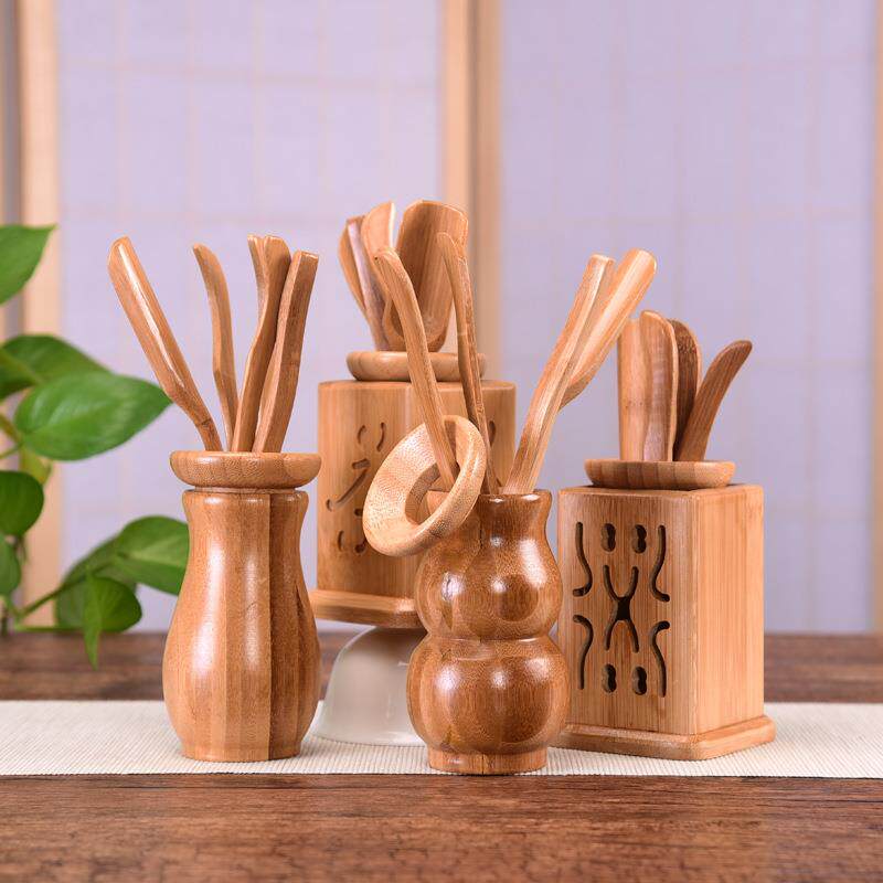 功夫茶具配件茶道六君子整套装实木茶匙茶勺竹制茶铲茶则茶叶勺子
