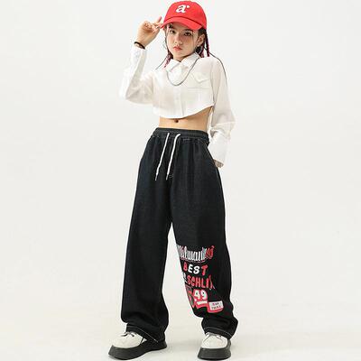 元旦爵士舞表演出服装女童长袖衬衫套装少儿jazz秋冬街舞儿童潮服