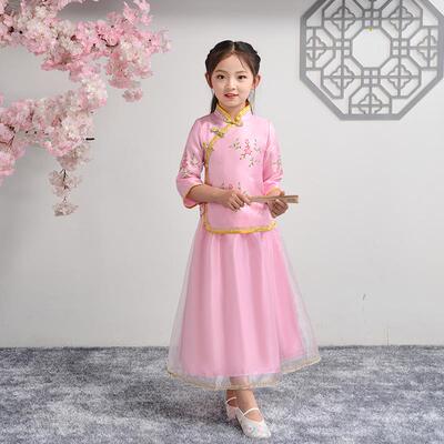 高档儿国学汉服出服夏季演中风朗诵民国女童小学生国表演童服装夏
